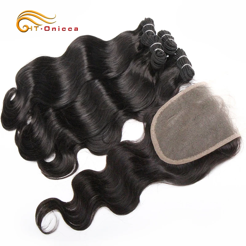 Straight Human Hair Bundles And Closure Double Drawn Packet Hair Bundles With Closure Raw Indian Hair 4 Bundles With Closure