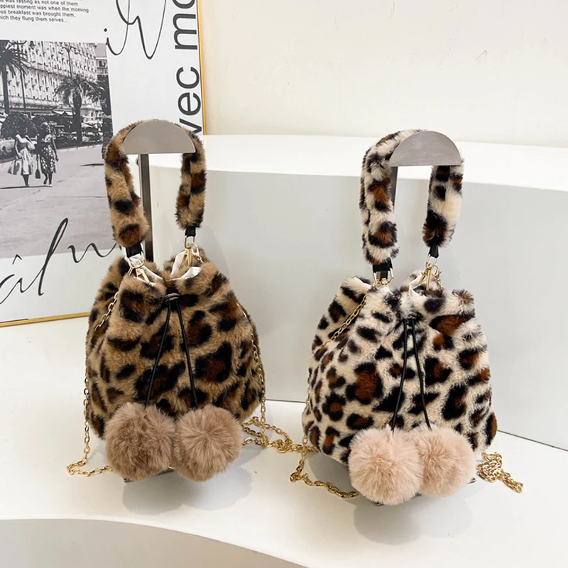 

Осень/зима женская плюшевая сумка персонализированная леопардовая сумка через плечо на шнурке шикарная сумка через плечо с кисточками для волос