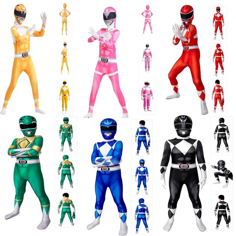 

Kids Adult Fantasy Power Samurai Rangers Cosplay Morpher Mighty Morphin Superhero Mask Jumpsuit Zentai Halloween Costume Suit