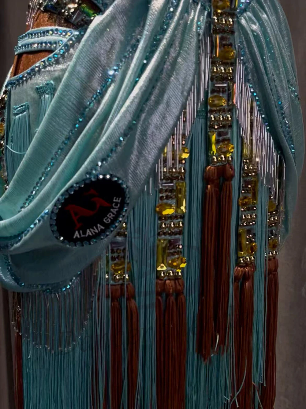 Costume da ballo latino AB Stone Donna Adulto Bambini High-End Personalizzato Retro Verde menta Gonna con nappa Abito da samba da piscina nero