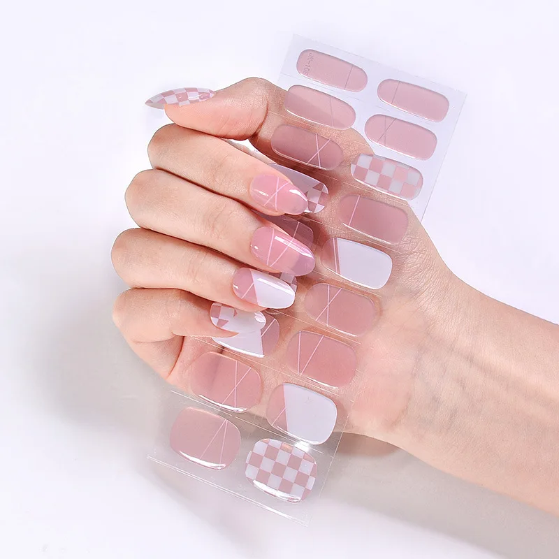 Solid Color Semi Cured Gel Nail Polish Strips Full UV/LED Lamp Requirel Wraps Self-Ashesive Girl Beauty Korean Gel Nail Stickers