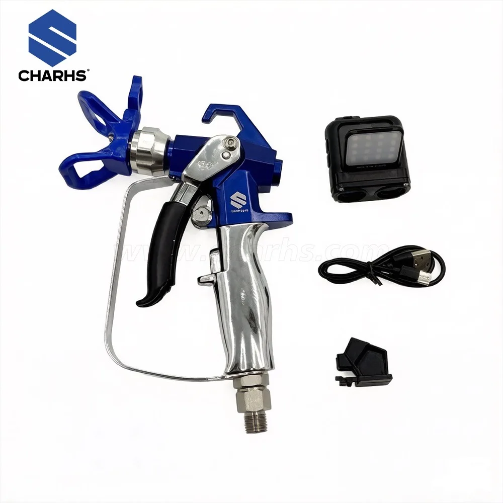 High-Pressure Airless Spray Gun, Professional Two-Finger Trigger with Nozzle Holder and Sensor Light, Suitable for Contractors