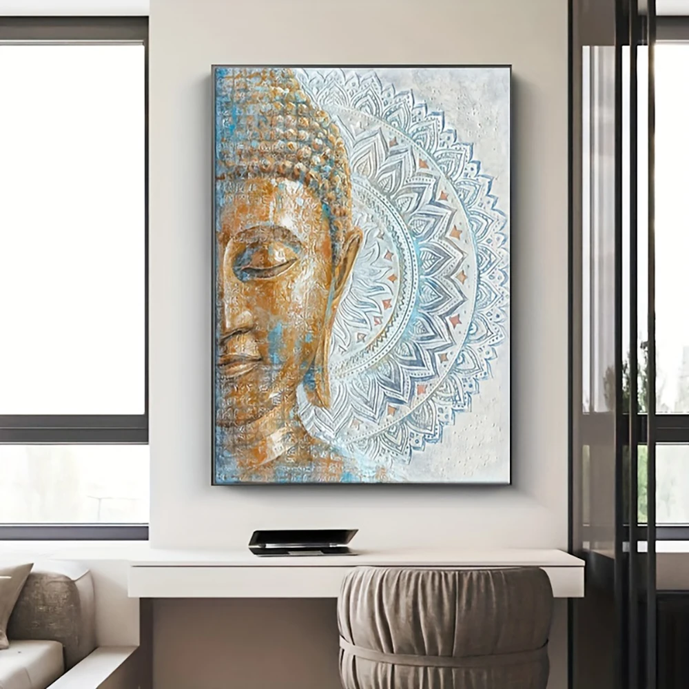Modern Buddha Canvas Paintings Blue Mandala Flower Blossom Buddha Posters for Bedroom Living Room Buddhism Art Decor Pictures