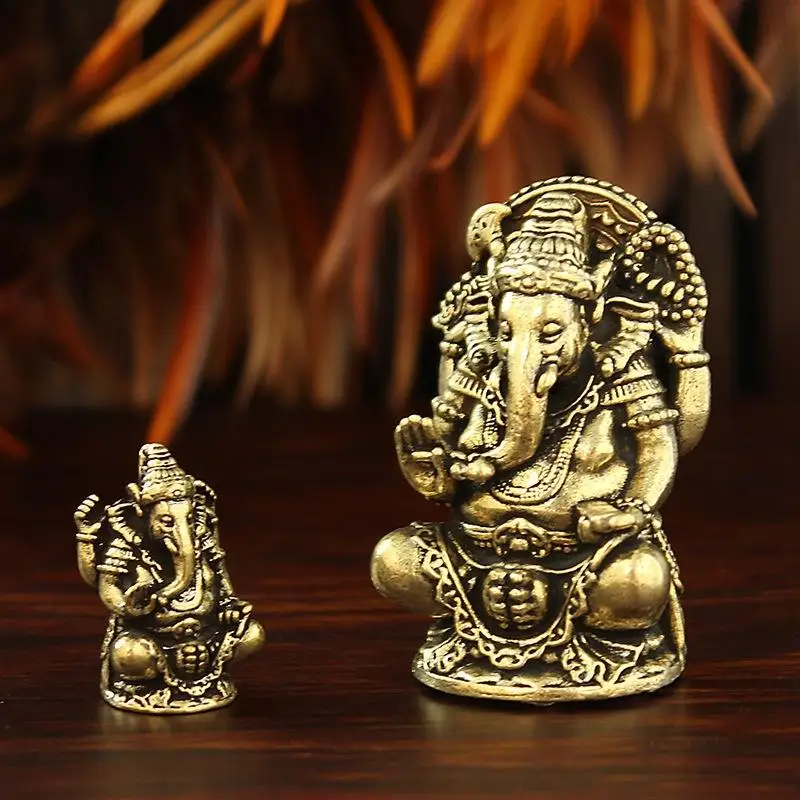 1/3-teilige Miniatur-Ganesha-Skulptur aus Messing – Hindu-Götterfigur im Vintage-Stil für Heim- und Bürodekoration
