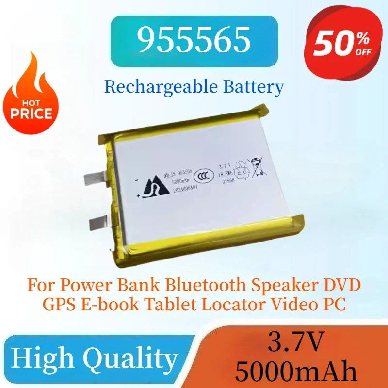 

100% New 955565 3.7V 5000mAh Polymer Li-ion Battery Cell For Power Bank Bluetooth Speaker DVD GPS E-book Tablet Locator Video PC