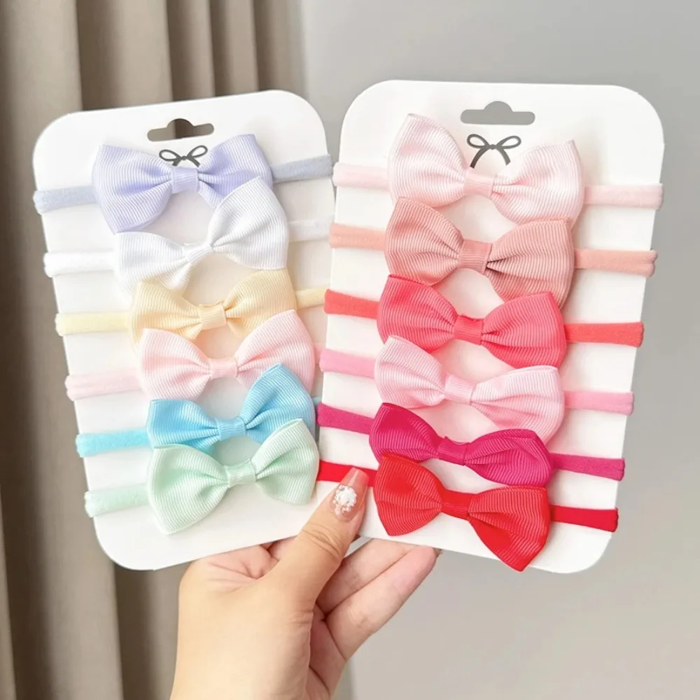 

RAINBOW BOWS 6Pcs/set 2.7inch Bows Ribbon Hair Band Lovely Casual Elastic Head Band Solid Cute Baby Bowknot Toddler Headtie