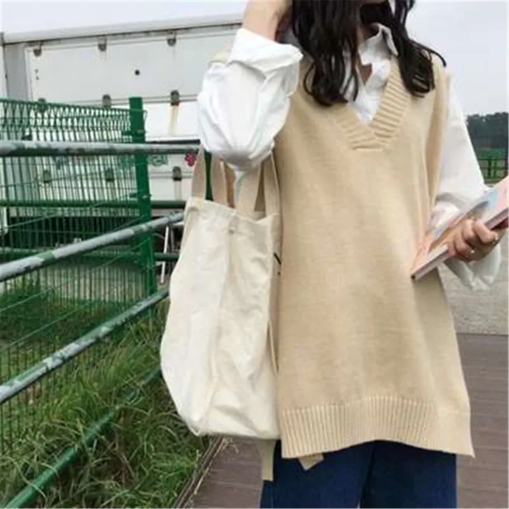 

Females Outwear Casual Tops Women Sweater Vest Long Jumpers Oversize Solid Simple All-match Knitting Autumn Clothes