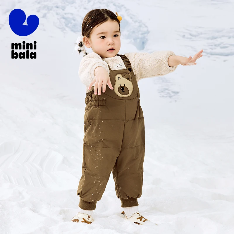 Mini Bala Three-Proof Down Overall Long Pants for Boys and Girls 2024 Autumn and Winter New Styles with Thickened and Warm Pants