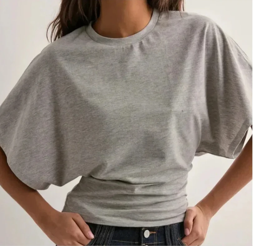 Mode Sommer Einfache Passende Rundhals Pullover Tops Kurzarm Taille Schlank Solide Lose Beiläufige frauen