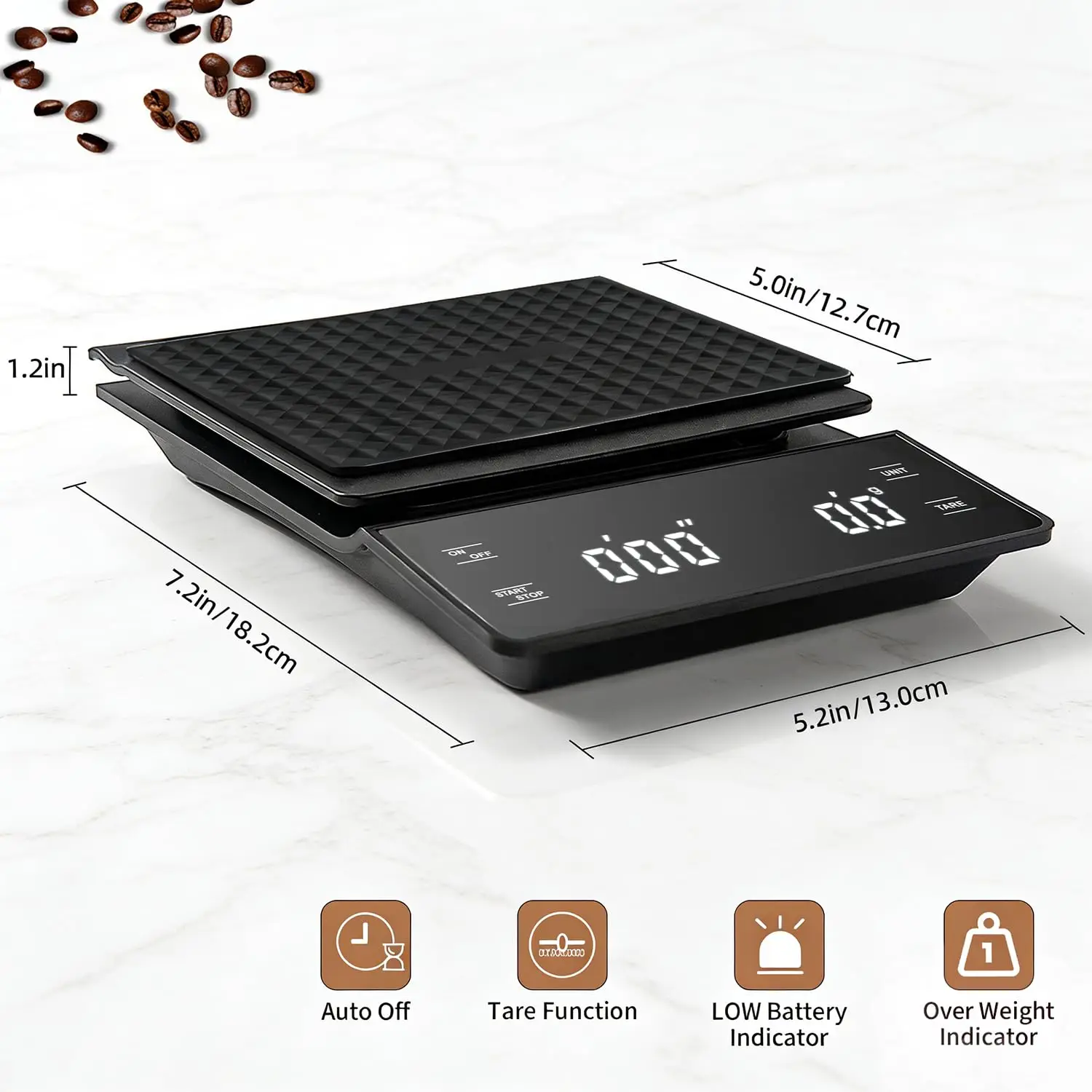 High Precision Coffee Scale, 3kg/0.1g, Digital Kitchen Scale with Timer for Espresso & Pour-Over image 2
