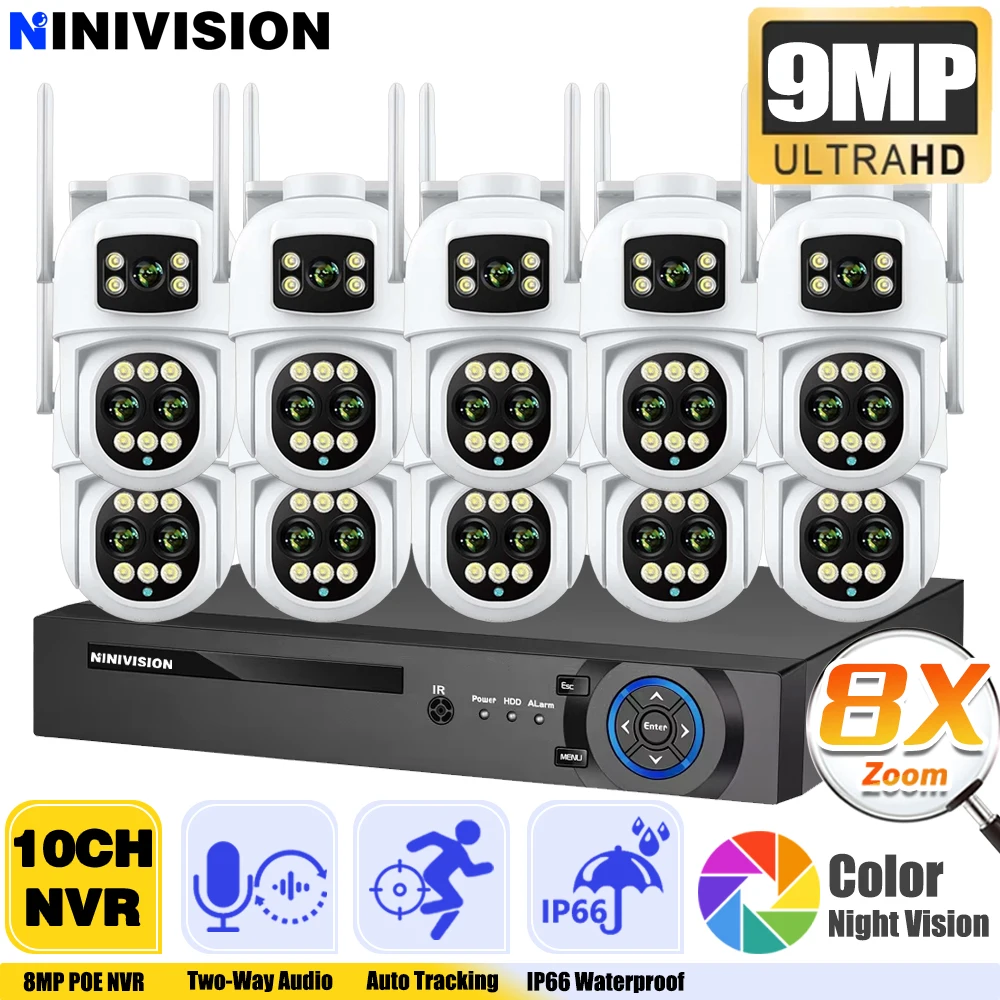 

9MP Three Lens 8X Zoom Wifi PTZ XMEYE 10CH POE NVR Surveillance System Auto Tracking CCTV Security Camera Video Surveillance Kit