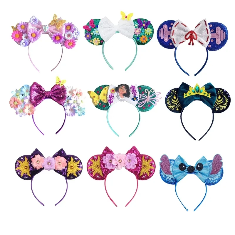 2023 Mickey Mouse Ears Headband Festival Party Sequins Bow Hairband Women Girls Kids Party Hair Accessories Gift