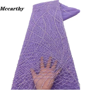 Mccarthy Luxuriöse Lila Sequence Spitze Stoffe Nigeria Spitze 2022 Stickerei Mesh Spitze Stoff Perlen Afrikanische Hochzeit Spitze Stoff