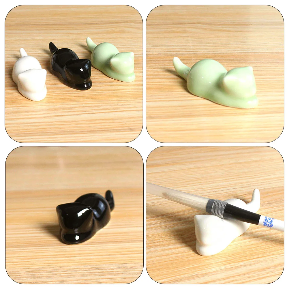 

3Pcs Calligraphy Brush Stand Ceramic Desktop Organizer Writing Brush Holder Study Room Pen Rest Desk Organizers and Accessories