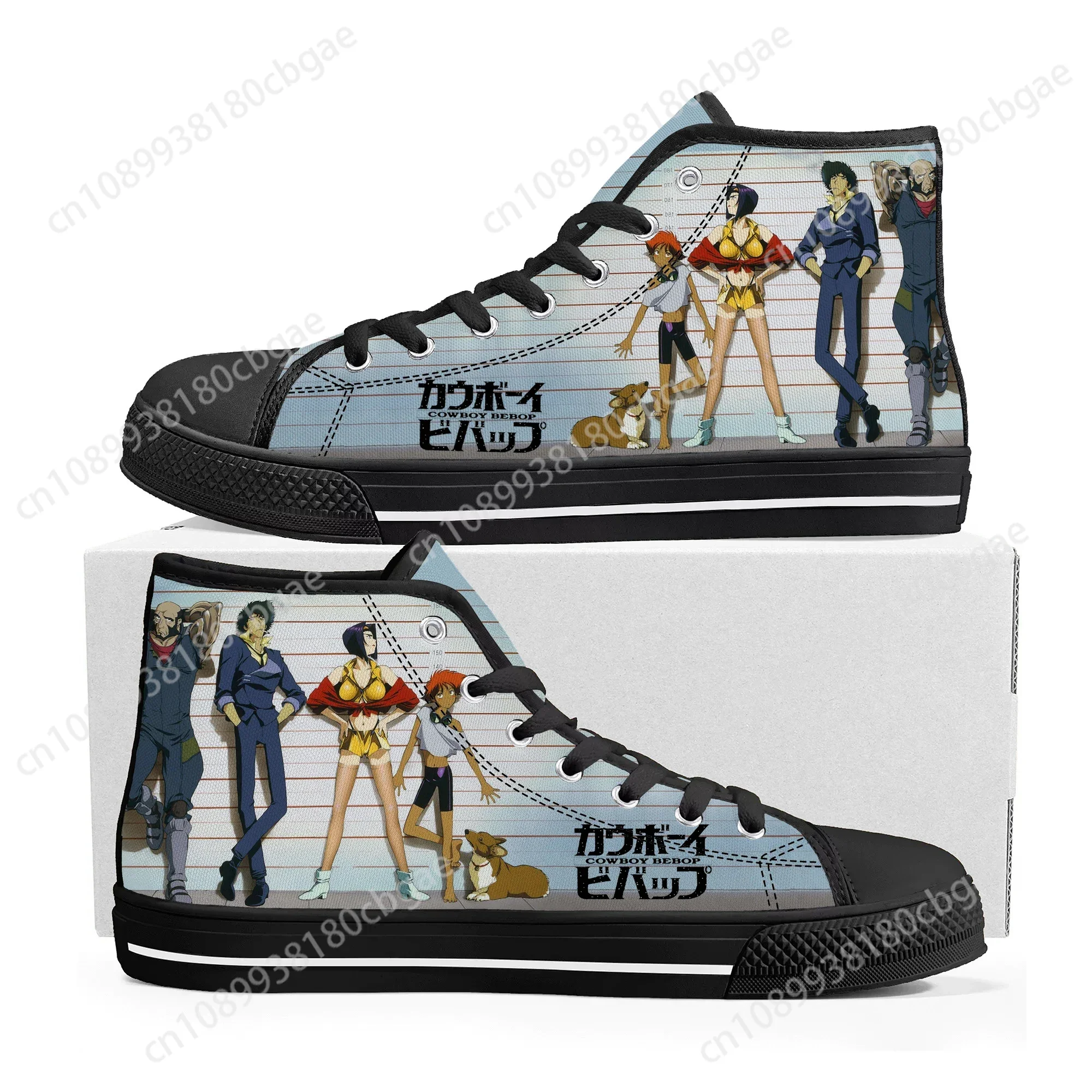 

Hot Anime Manga Cartoon Cowboy Bebop High Top Sneakers High Quality Mens Womens Teenager Canvas Sneaker Couple Shoes Custom Shoe