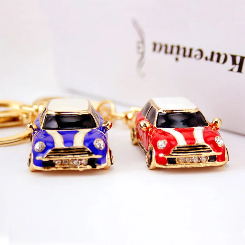 Dalaful Cute Enamel Car Key Chains Holder Crystal Rhinestone HandBag Pendant Fashion Keyrings Keychains K242