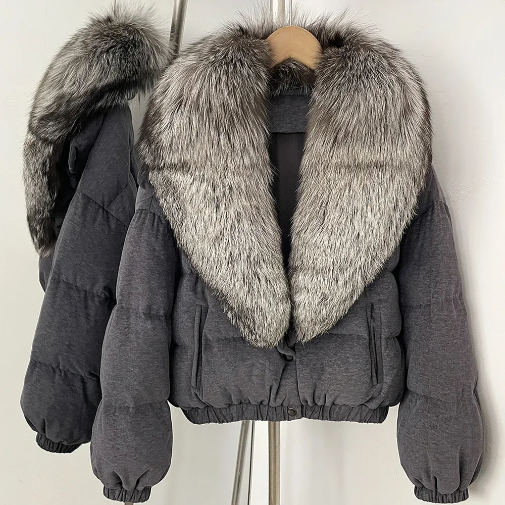 OFTBUY Neue Winterkleidung Übergroßer Echter Fuchspelz Kurzer Daunenmantel Damen 100% Baumwolle Waschbärpelz Entendaunen Pufferjacke Frauen – Detail 28