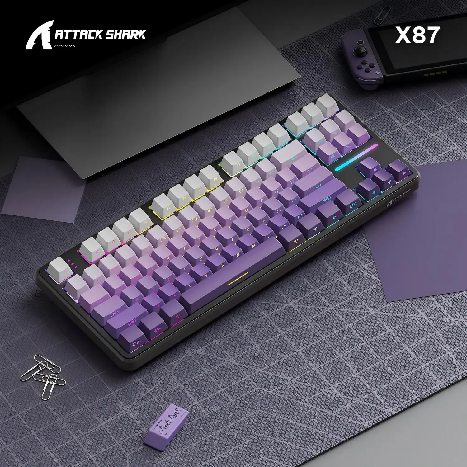 

Attack Shark X87 Wireless Mechanical Keyboard,RGB Light Effect,Three-Mode,HIFI Sound Quality,Gasket Structure,Macro Driver Setup