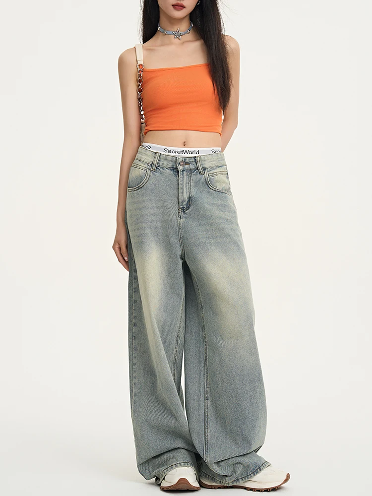 

Y2K Blue Summer Womens Jeans High Waist Vintage Straight Baggy Denim Pants Streetwear American Fashion Wide Leg Denim Trouser