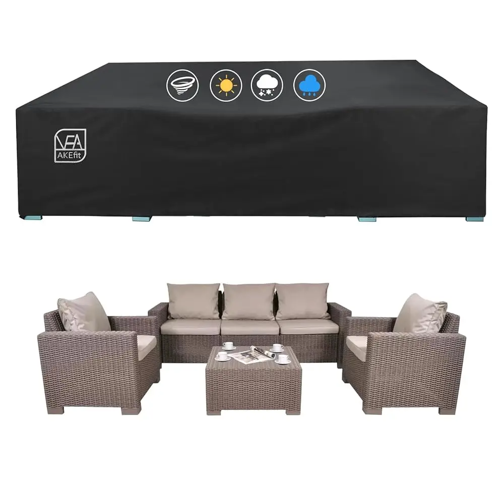 

Patio Furniture Covers,500D Heavy Duty Waterproof For Outdoor Square And Re Patio Table And Chair Covers,Black-110""L X 84""W X