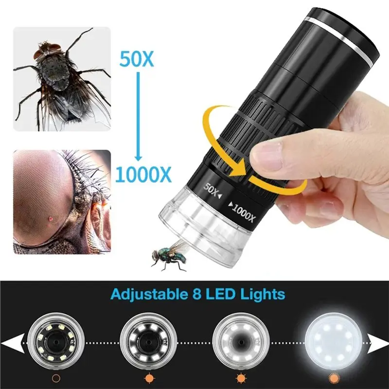 AY14 -Digital Microscope 50X-1000X Magnification Portable Handheld USB Microscope With Flexible Stand For Tablet PC