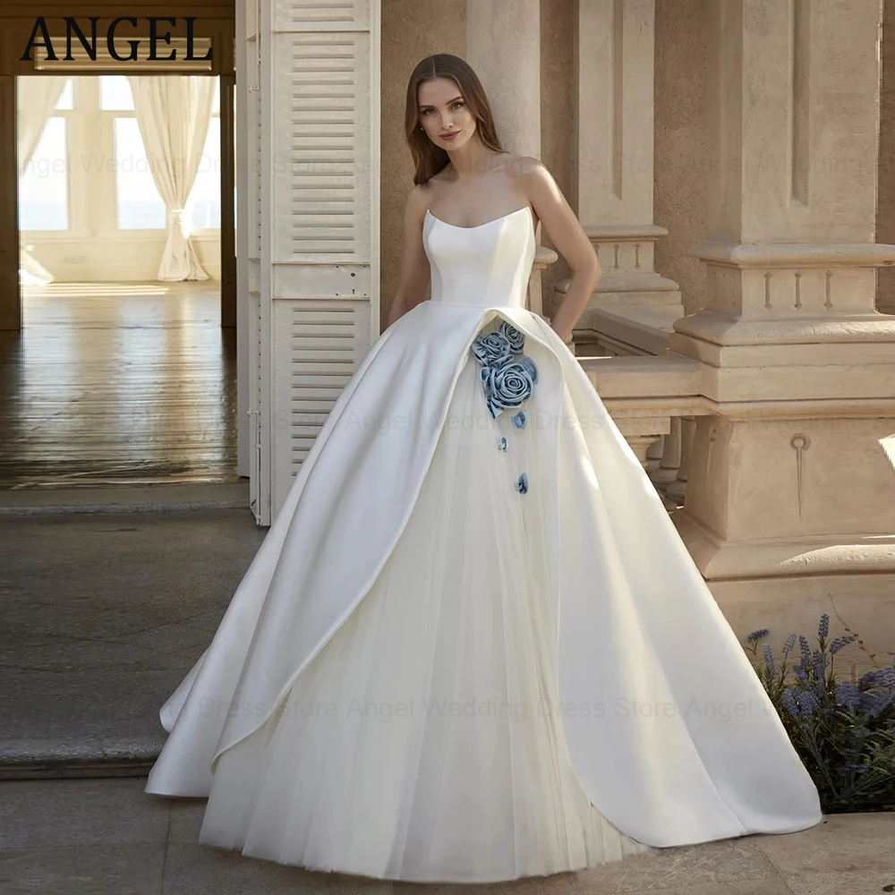 ANGEL Customized Exquisite Wedding Dresses 2025 A-Line Satin 3D Flowers Sexy Long Bridal Gown Tulle Sleeveless Vestidos de Novia
