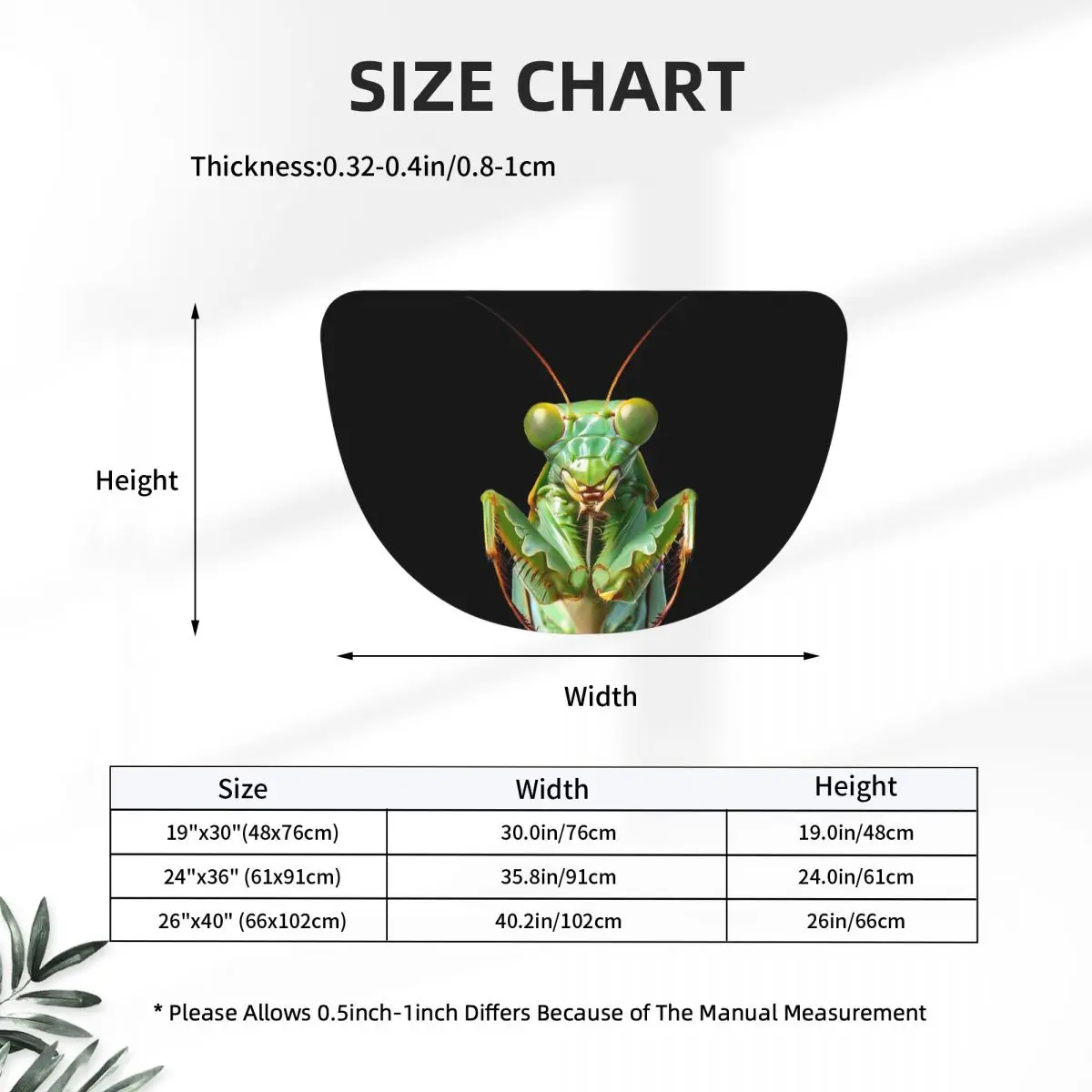 Green Praying Mantis, Eerie Insect Art Soft Flannel Half Round Doormat Non Slip Bathroom Mat Absorbent Floor Carpet for Bathroom