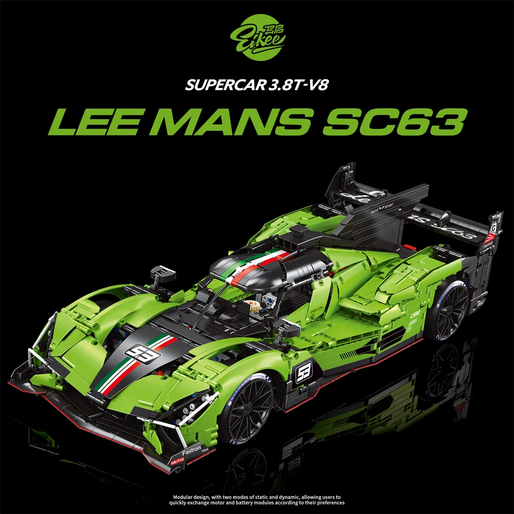 Y18081 3771pcs MOC Technische 1:8 RC Sportwagen LEE MANS SC63 Bouwstenen Bricks Model Assembleren Speelgoed voor Jongens Gift set