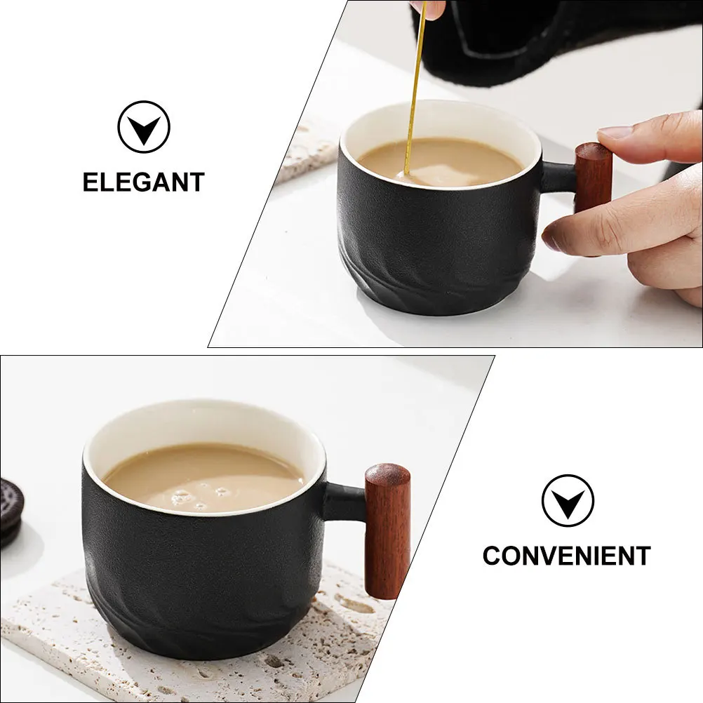 

Ceramic Cappuccino Cup Set Saucer Wooden Handle Classic Color Stylish Decor Multi Purpose Beverage Container Ceramic Cup
