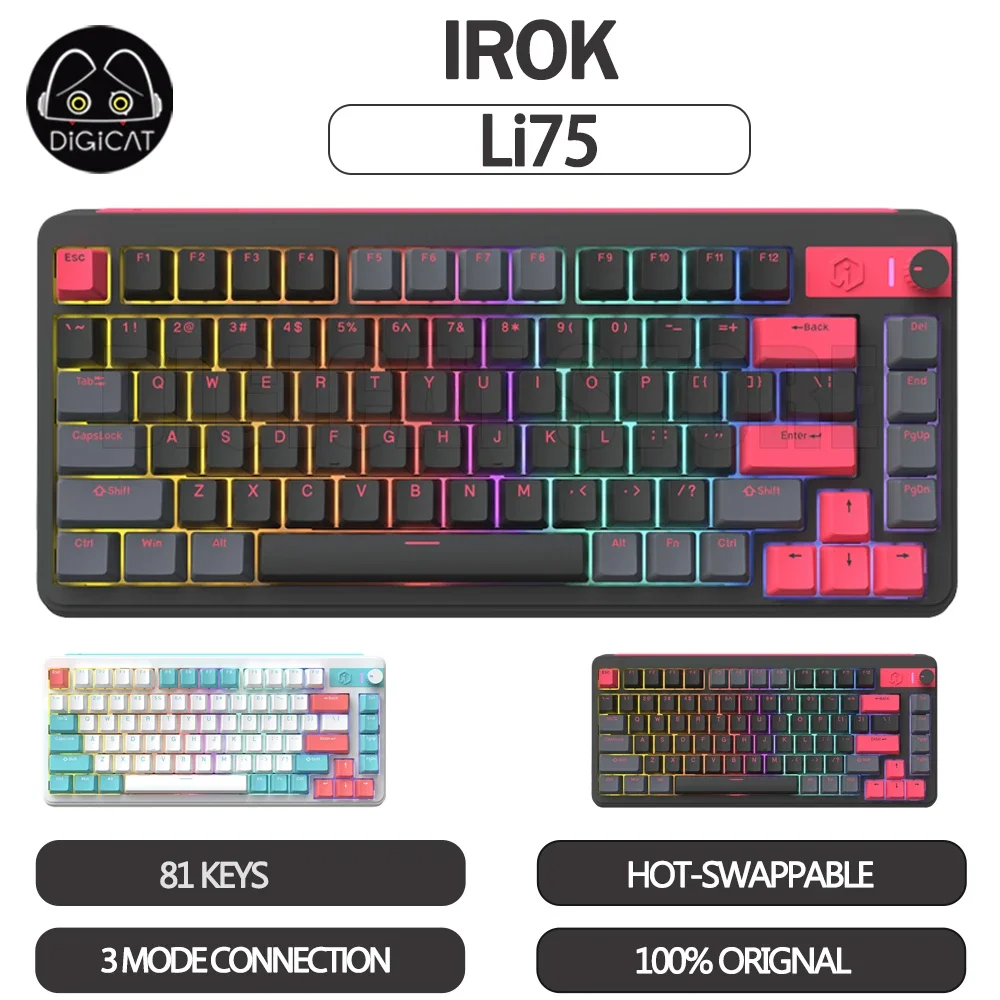 

IROK Li75 Mechanical Keyboard 3 Mode USB/2.4G/Bluetooth Wireless Keyboard Backlit PBT Office Gaming Keyboard For Pc Laptop Gift