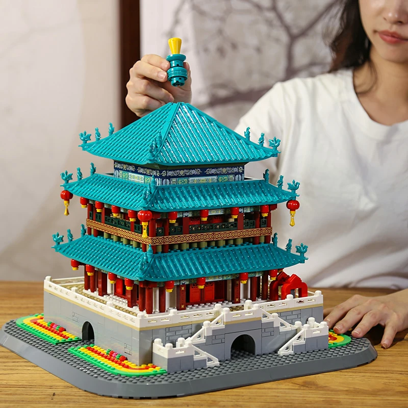 WG6228 Chinese Ancient Architecture Model Building Blocks Shaanxi Xi\'an Bell Tower Small Particle Assembly Toy For Boys Children