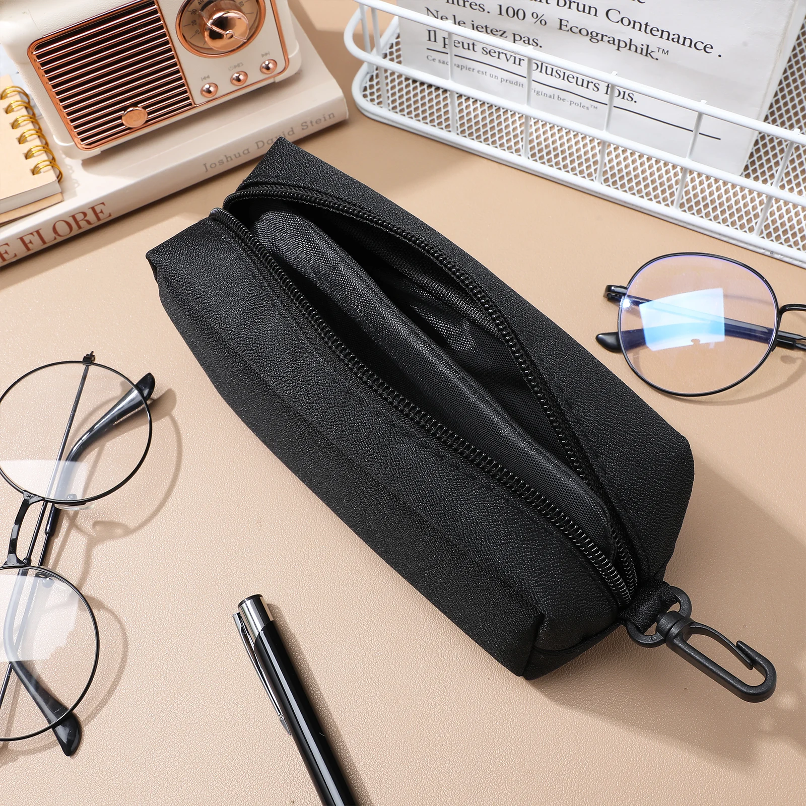

Double Eyeglasses Pouch Storage Bag Black Tier 600d Oxford Cloth Travel Double Eye Glasses Case Business Thin Soft