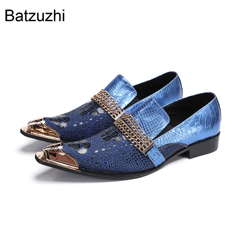 

Batzuzhi Italian Type Handmade Men's Shoes Fashion Genuine Leather Dress Shoes Man Slip on Blue Party and Wedding Shoes Man!