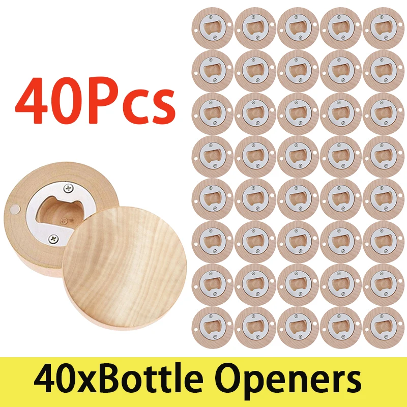 

40Pcs Wooden Round Simple Fridge Sticker Bottle Opener Refrigerator Magnet Bottle Openers Universal Kitchen Accessories