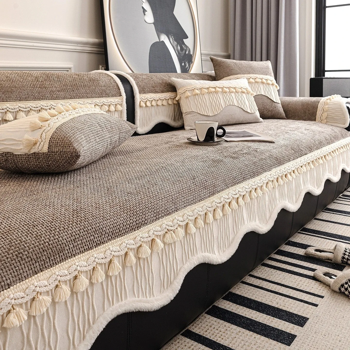 Solid Weaving Chenille Sofa Cover for Living Room Pets Kids Sofa Towel Mat Solid Color Non-slip Couch Cushion Slipcover