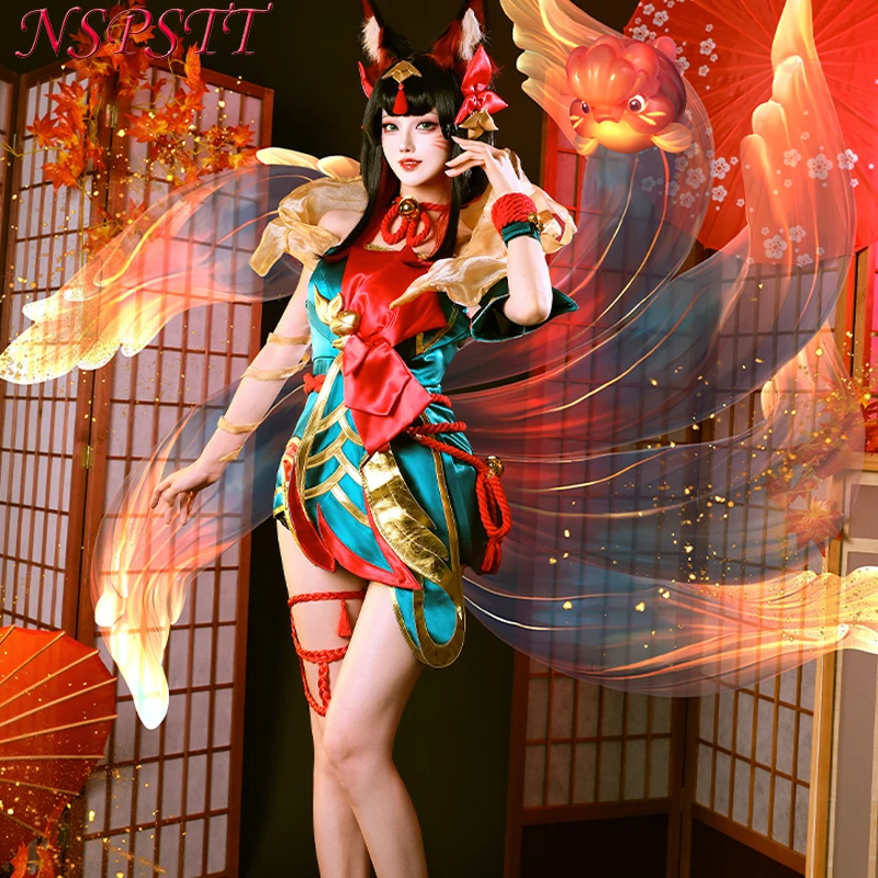 Ahri "After Hours Spirit Blossom Springs" Cosplay Costume, Fox Spirit Robe with Goldfish Tail, Anime Outfit for Halloween Party view 3