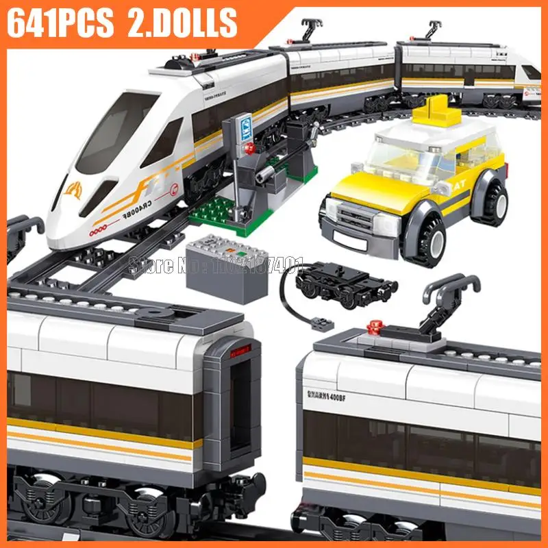 641 elementów Klocki konstrukcyjne z funkcją napędu elektrycznego, szybki pociąg pasażerski, 2 figurki, zabawka