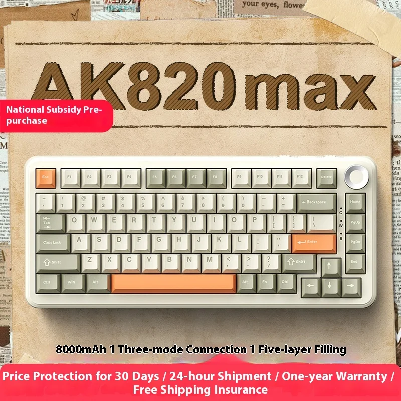 

Black Knight Ak820max Mechanical Keyboard Triple Mode Wireless Bluetooth Gaming Customization 75 Layout Wired Gaming Keyboard