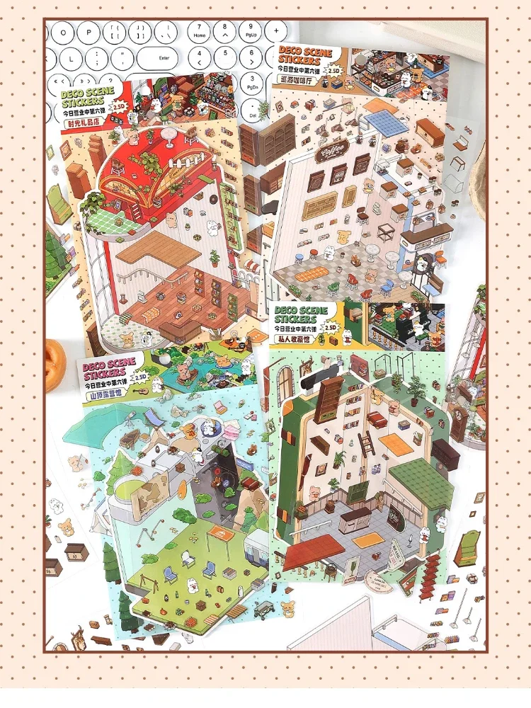 3D Miniature Landscrape Cartoon Bear Rabbit Life Scene Decoration Stickers DIY For Student Adult Decompression Plaster 