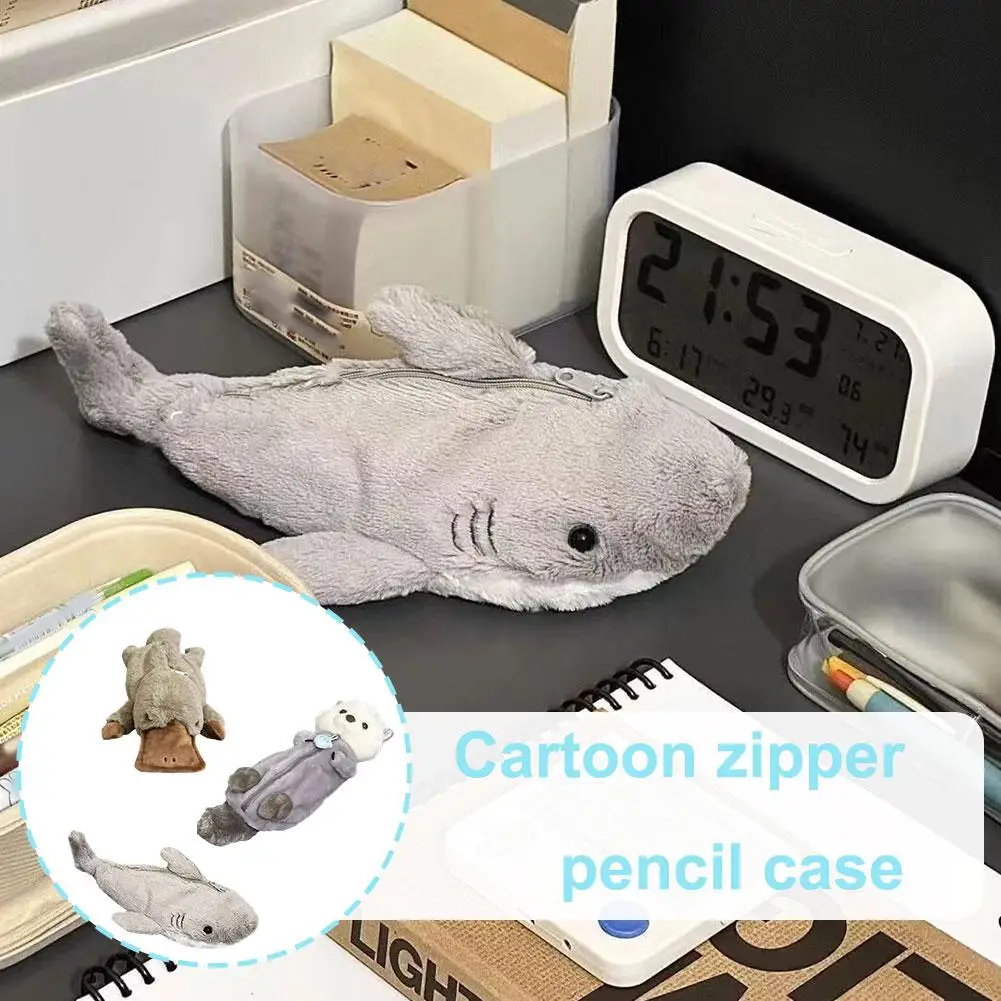 Cute Pen Bag Case Box Stocking Stuffers Cute Creative Animal Cartoon Large Capacity Shark Bird Zipper Organizer Storage Bag Box