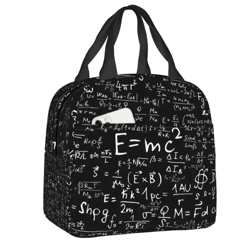 Physics Equations Insulated Lunch Tote Bag for Geek Science Math Resuable Thermal Cooler Food Lunch Box Kids School