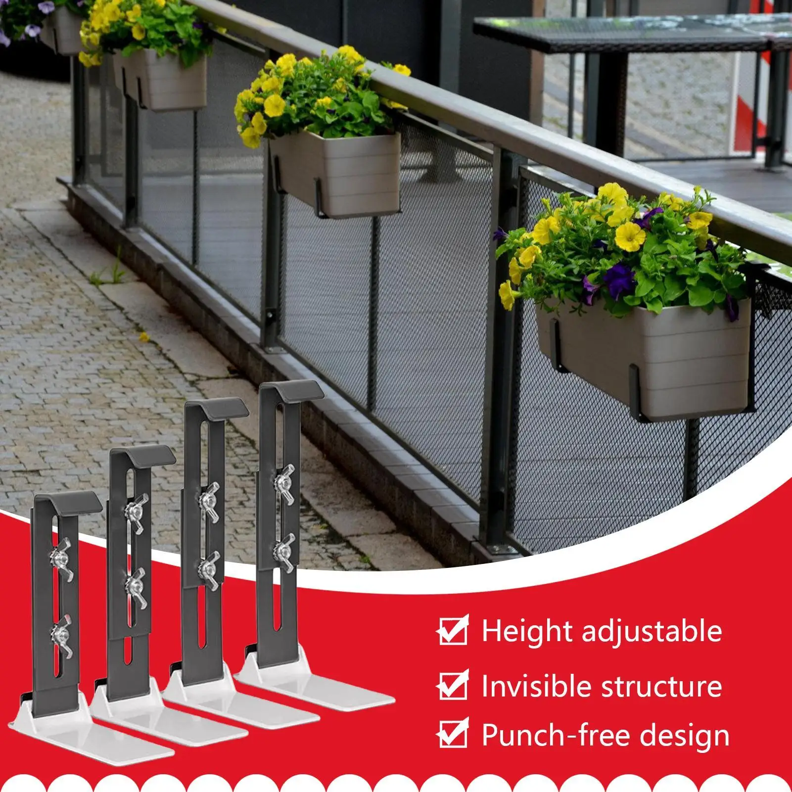 Window Planter Box Brackets 4 Piece Retractable Stainless Steel Mount Hangable No Drill Planter Flower Box Brackets For Deck