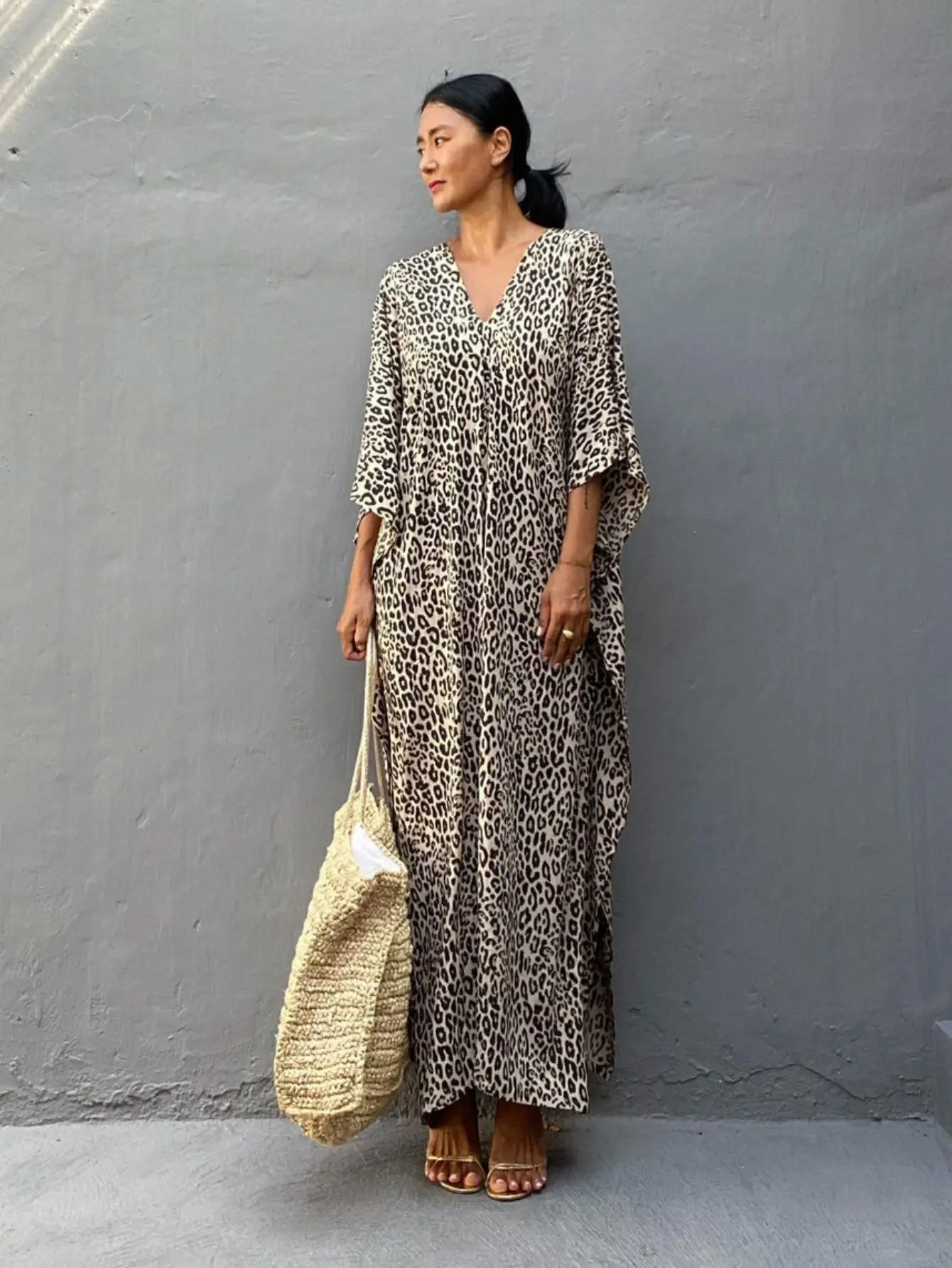 여성 여름 비치 카프탄 커버업 - 루즈핏 리조트웨어 비치 드레스 (비키니 및 수영복용)