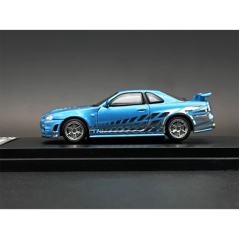 SH In Stock 1:64 Skyline GTR R34 Gurucollector Electroplated Blue Diecast Diorama Car Model Collection Miniature Stance Hunters