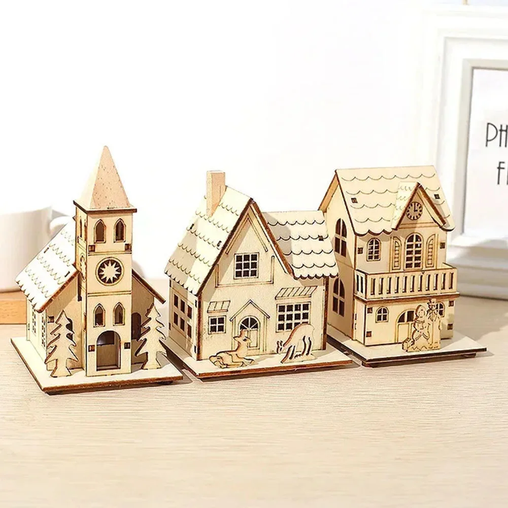 Illuminated Wooden House Ornament for Desktop and Bookcase Perfect Holiday Decor to Brighten Your Living Space