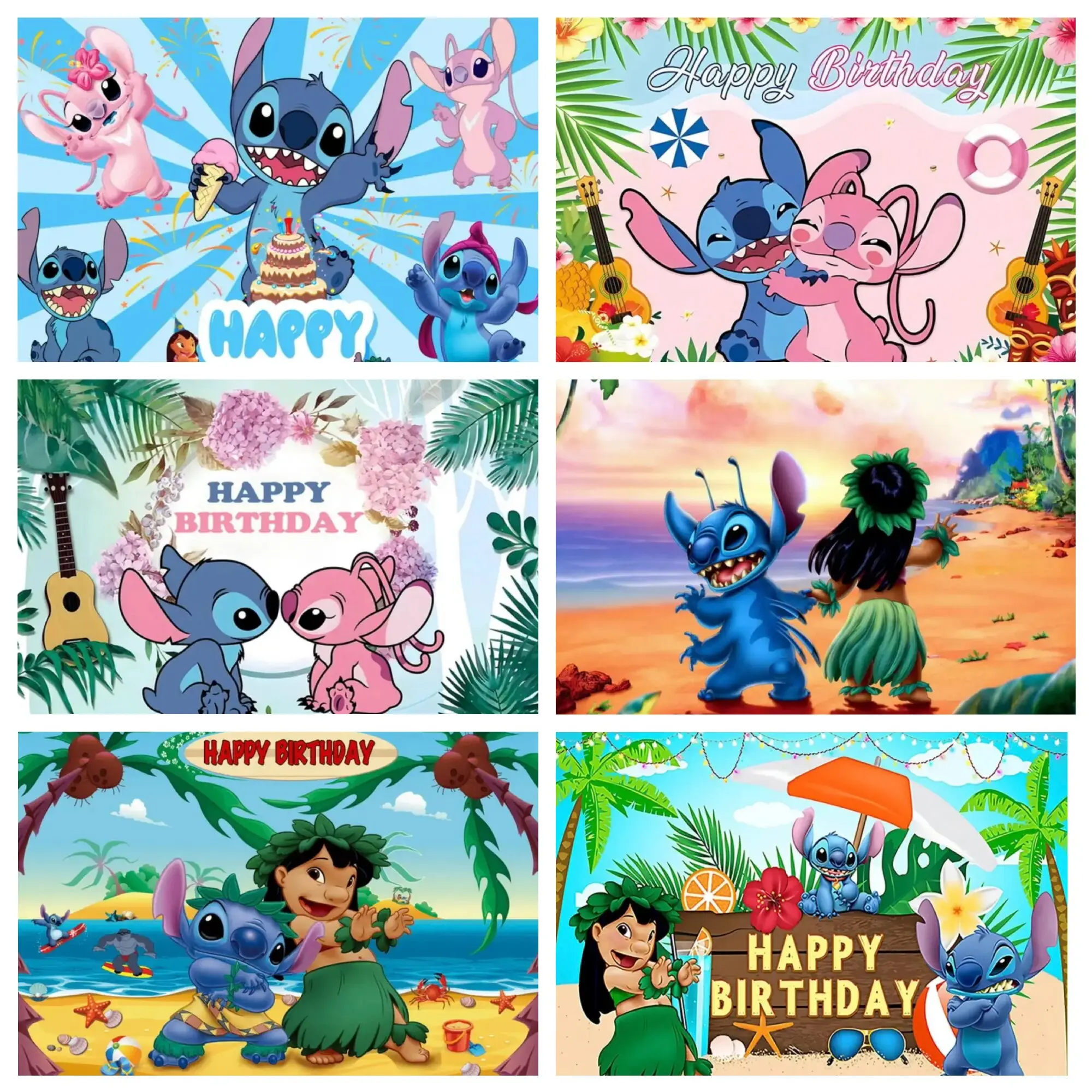 Fondo de fiesta de Halo Lilo Stitch para niños, decoración de feliz cumpleaños, decoraciones de fondo fotográfico, pancarta de decoración