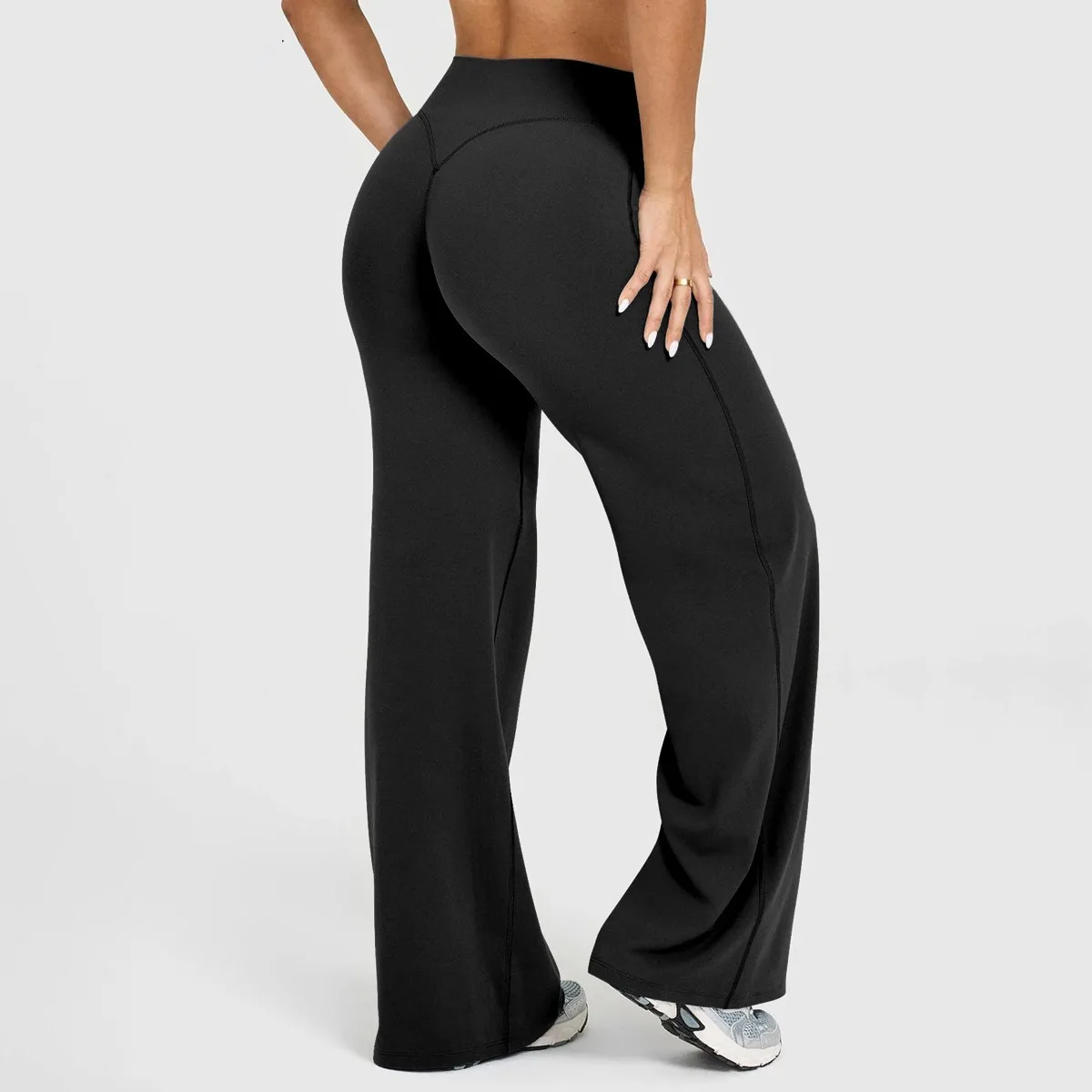 Women High Waist Straight Leg Yoga Pants, Tummy Control Butt Lift No Front Seam Quick Dry Breathable Four Way Stretch Gym Workout Pants, Soft Naked Feel Slim Fit Polyester Spandex Outdoor Activewear
