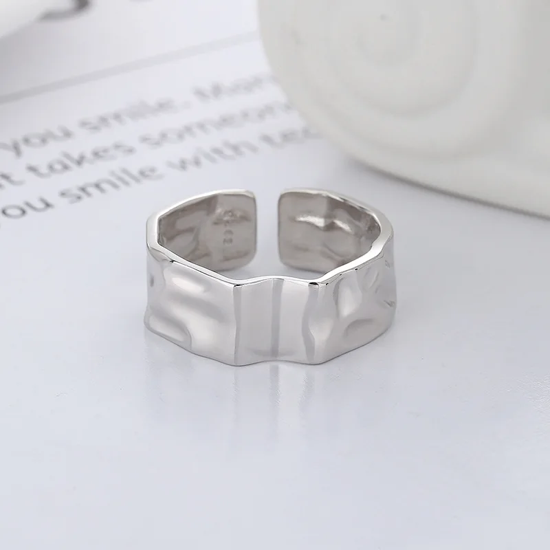 Concave-convex glossy ring women's S925 sterling silver wide-faced irregular personality trend accessories