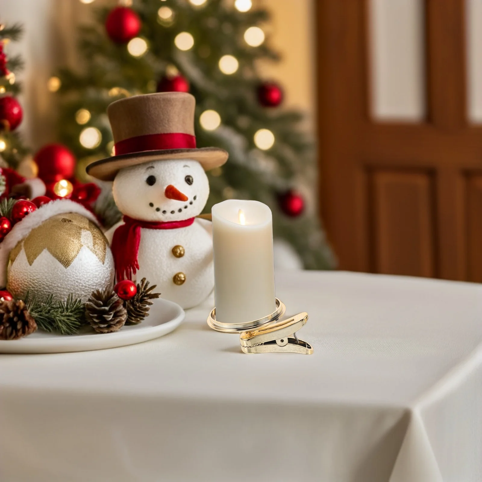 2 قطعة مشبك شمعدان عيد الميلاد على حامل لتزيين طاولة شجرة عيد الميلاد وحفلات أعياد الميلاد وعشاء على ضوء الشموع