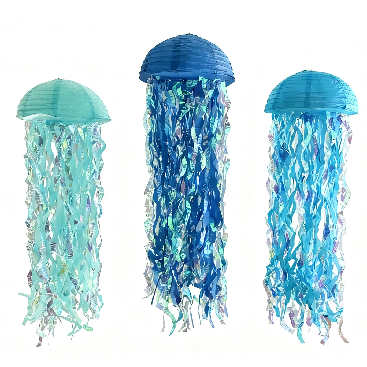 Lanternes en papier méduse bleue 3 pièces x 10 pouces, décorations de fête d'anniversaire sirène sous la mer, lanternes suspendues pour douche nautique